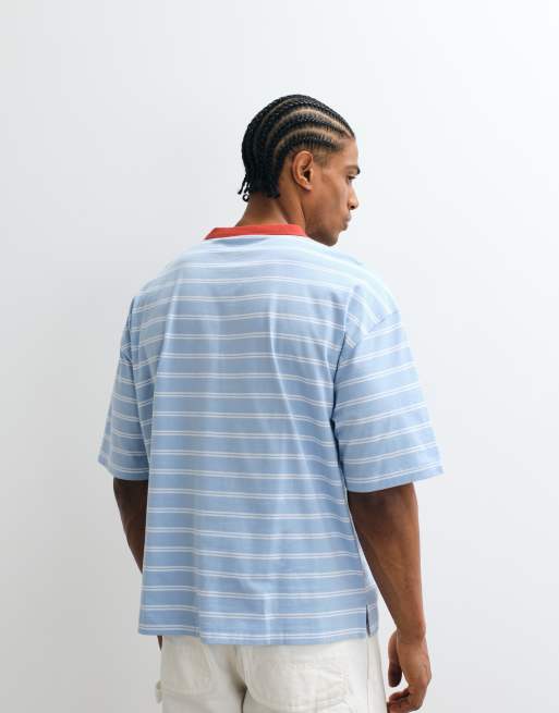 ASOS DESIGN boxy oversized t-shirt with contrast front graphic in blue stripe, 4 of 5