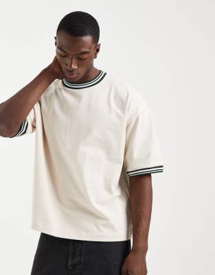 Asos Design Boxy Oversized T-shirt With Contrast Trim In Neutral