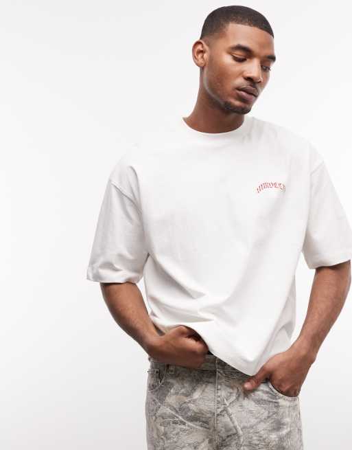 ASOS DESIGN boxy oversized t-shirt with cow boy graphic in cream, 3 of 5