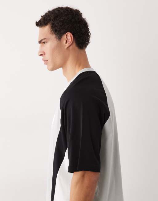 ASOS DESIGN boxy oversized t-shirt with cut and sew paneling and athletic graphics in light gray, 4 of 5