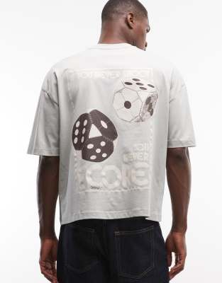 Asos Design Boxy Oversized T-shirt With Dice Graphic In Gray