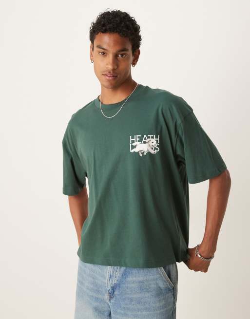 ASOS DESIGN boxy oversized t-shirt with dog graphic in green, 2 of 4