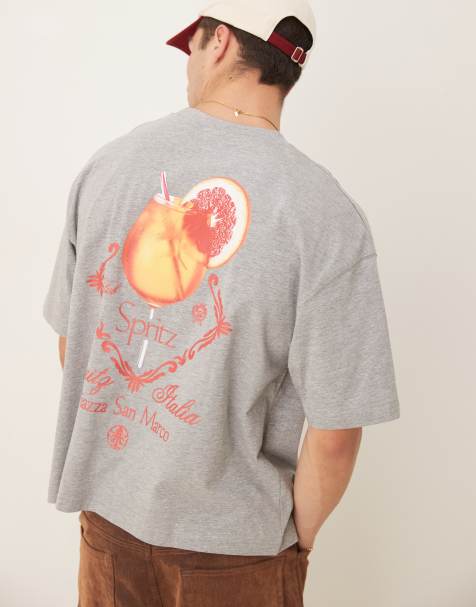 ASOS DESIGN boxy oversized t-shirt with drink graphic in white marl - view 1