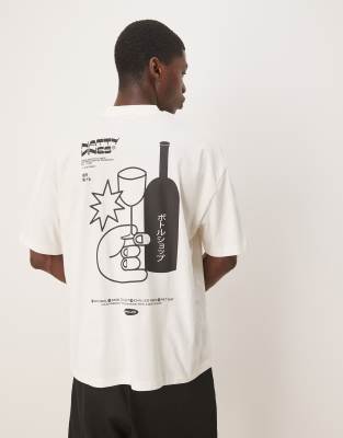 ASOS DESIGN boxy oversized T-shirt with drinks graphic in cream-White