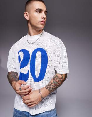 Asos Design Boxy Oversized T-shirt With Drop Shoulder And Sports Graphic In White