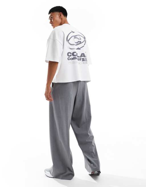 ASOS DESIGN boxy oversized T-shirt with drop shoulder in heavyweight 300gsm with back graphic print in white, 4 of 4