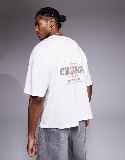 ASOS DESIGN boxy oversized t-shirt with dropped shoulder and city graphic in white, 3 of 4