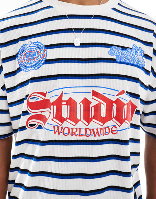 ASOS DESIGN boxy oversized t-shirt with dropped shoulder and sports graphic in ribbed stripe, 3 of 4
