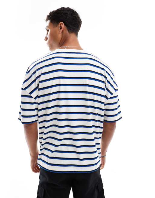 ASOS DESIGN boxy oversized t-shirt with dropped shoulder and sports graphic in ribbed stripe, 4 of 4