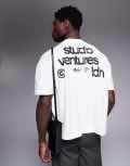 [ASOS DESIGN] ASOS DESIGN boxy oversized t-shirt with dropped shoulder and text graphic in white L WHITE