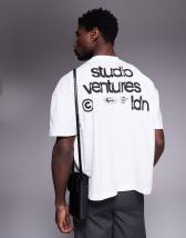 ASOS DESIGN boxy oversized ringer T-shirt with text graphic in brown | ASOS