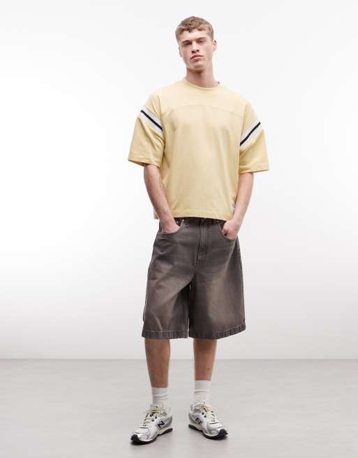 ASOS DESIGN boxy oversized t-shirt with embroidered detail in yellow, 2 of 5