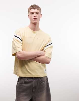 Asos Design Boxy Oversized T-shirt With Embroidered Detailing In Yellow
