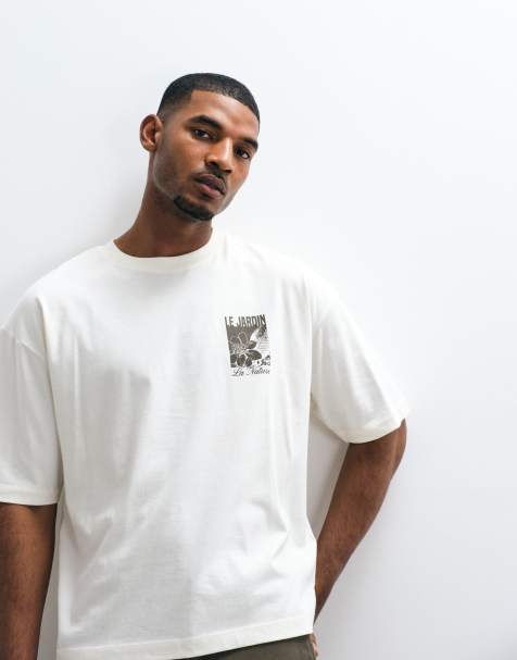 ASOS DESIGN boxy oversized t-shirt with floral back graphic in cream - view 1