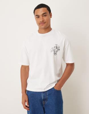 Asos Design Boxy Oversized T-shirt With Floral Chest Graphic In White