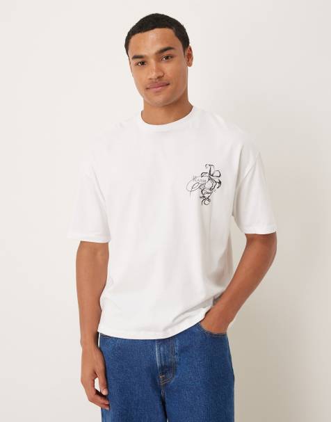 ASOS DESIGN boxy oversized t-shirt with floral chest graphic in white - view 1