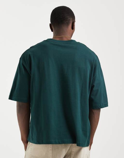 ASOS DESIGN boxy oversized t-shirt with floral chest print in dark green, 5 of 5