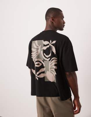 Asos Design Boxy Oversized T-shirt With Floral Graphic In Black