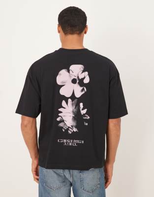 Asos Design Boxy Oversized T-shirt With Floral Graphic In Black