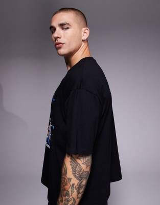 Asos Design Boxy Oversized T-shirt With Floral Graphic In Black