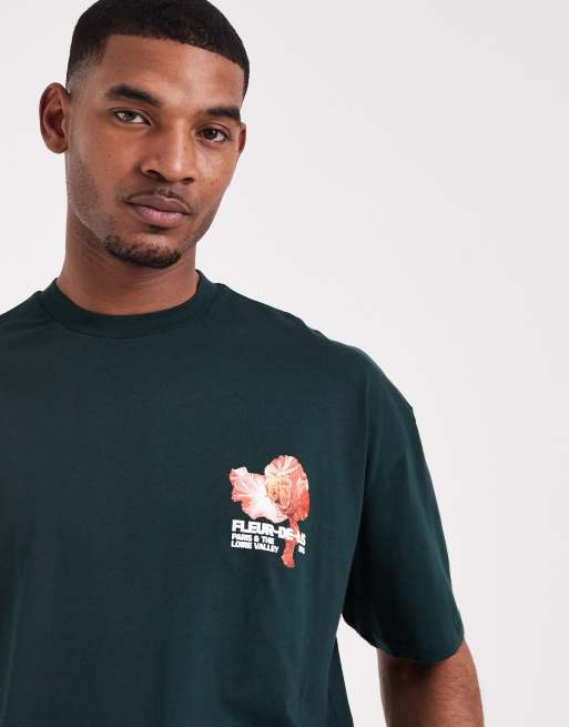 ASOS DESIGN boxy oversized t-shirt with floral graphic in dark green  , 3 of 5