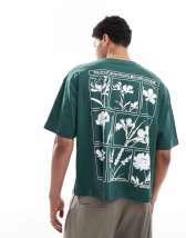 ASOS DESIGN oversized t-shirt with floral graphic in khaki green