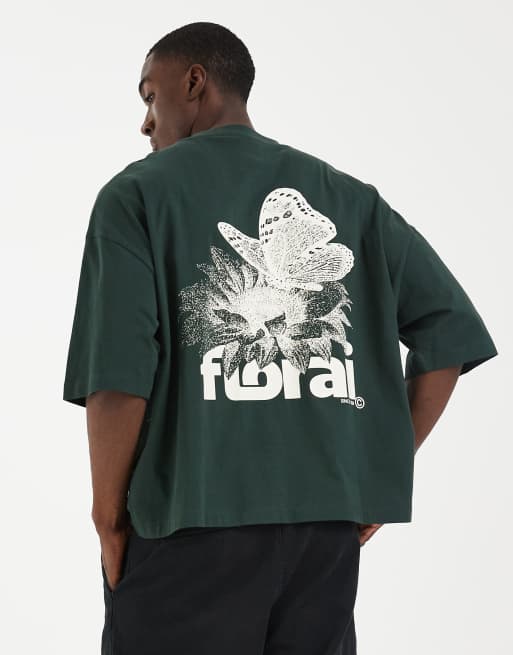 ASOS DESIGN boxy oversized t-shirt with floral graphic in green, 5 of 5
