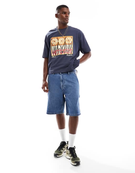 ASOS DESIGN boxy oversized t-shirt with floral graphic in navy