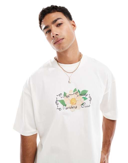 ASOS DESIGN boxy oversized t-shirt with floral graphic in off white