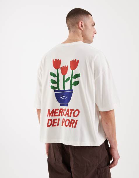 ASOS DESIGN boxy oversized t-shirt with floral graphic in off white - view 1