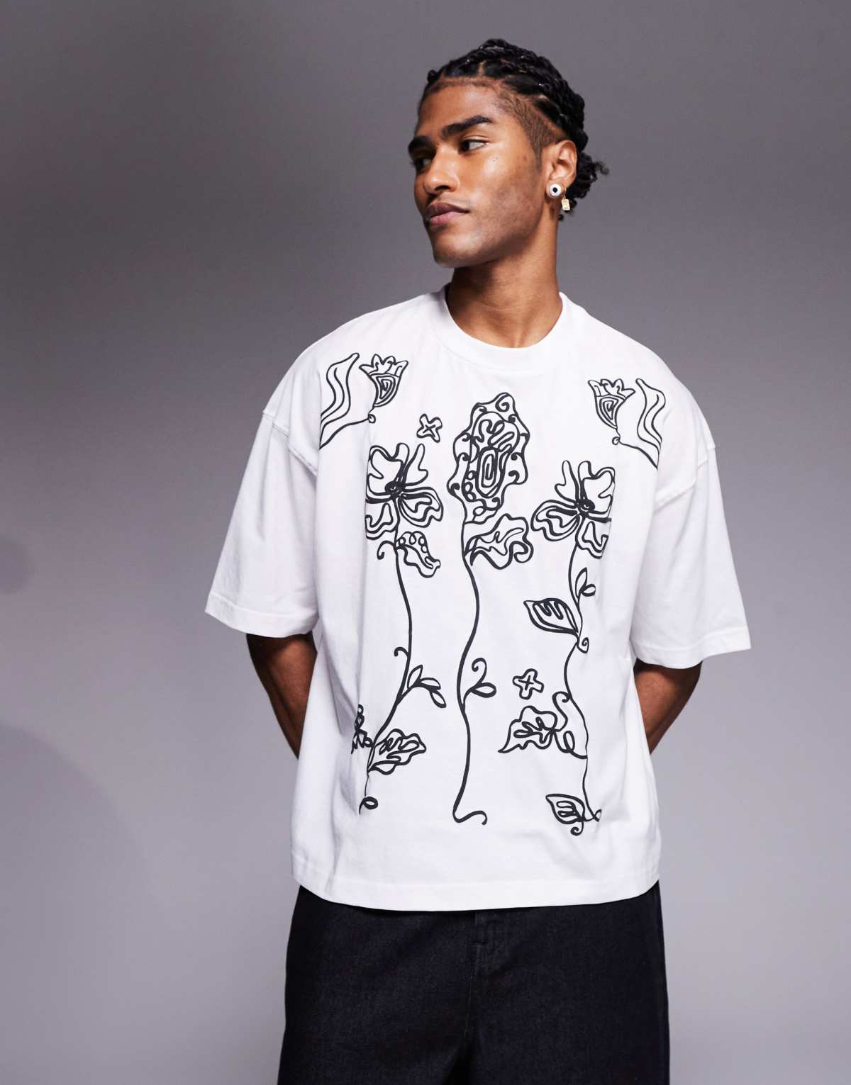 ASOS DESIGN boxy oversized t-shirt with floral graphic in white