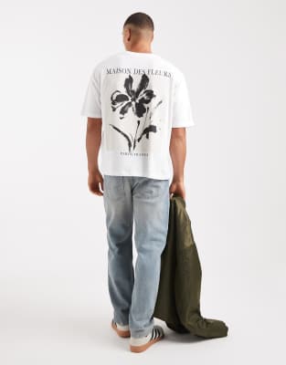 Asos Design Boxy Oversized T-shirt With Floral Graphic In White