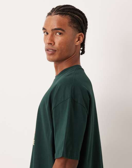 ASOS DESIGN boxy oversized t-shirt with floral puff graphic in dark ...