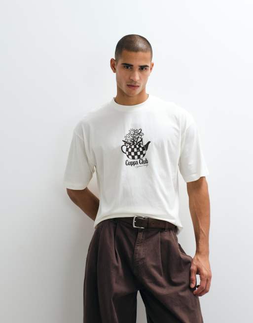 ASOS DESIGN boxy oversized t-shirt with floral tea pot graphic in cream, 4 of 5