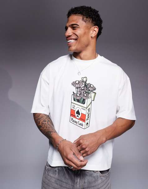 ASOS DESIGN boxy oversized t-shirt with flower graphic in off white - view 1