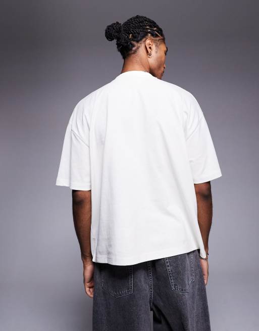 ASOS DESIGN boxy oversized T-shirt with flower graphic in off white