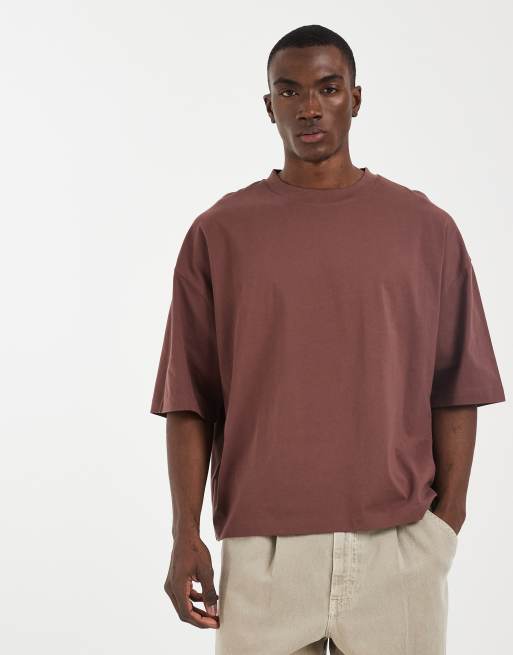 ASOS DESIGN boxy oversized t-shirt with food and drink graphic in brown, 2 of 5
