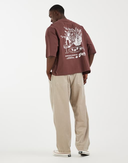 ASOS DESIGN boxy oversized t-shirt with food and drink graphic in brown, 4 of 5