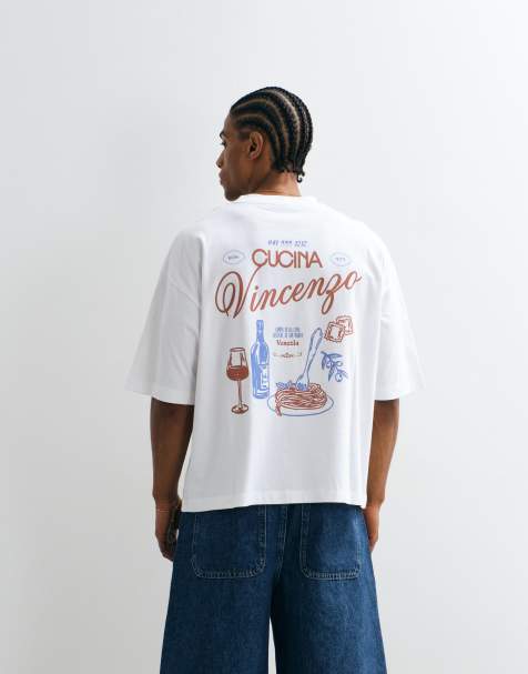 ASOS DESIGN boxy oversized T-shirt with food and drink graphic in white - view 1