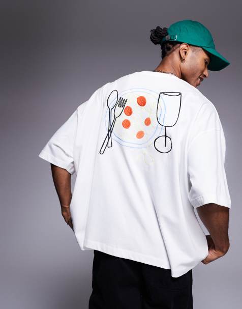 ASOS DESIGN boxy oversized t-shirt with food embroidery in white - view 1