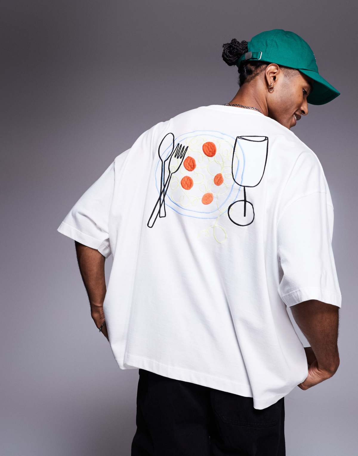 ASOS DESIGN boxy oversized t-shirt with food embroidery in white