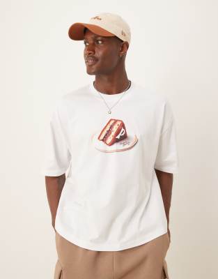 Asos Design Boxy Oversized T-shirt With Food Graphic In White