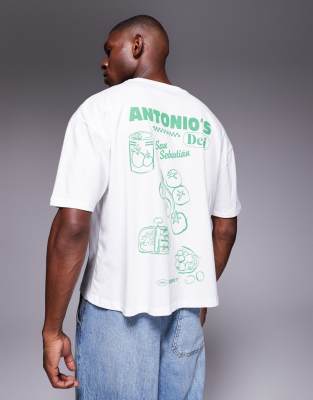 Asos Design Boxy Oversized T-shirt With Food Graphic In White