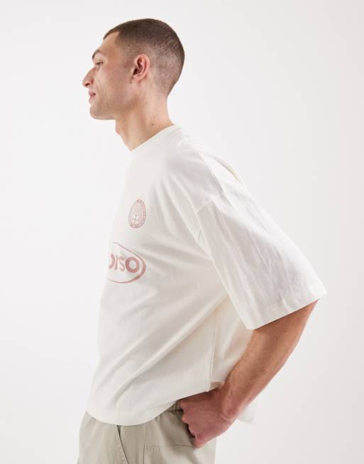 ASOS DESIGN boxy oversized t-shirt with football graphic in off white, 4 of 5