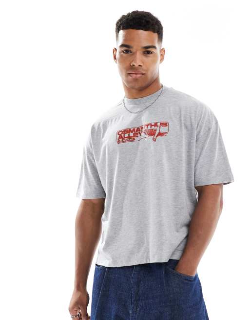 ASOS DESIGN boxy oversized t-shirt with front and back graphic in grey marl