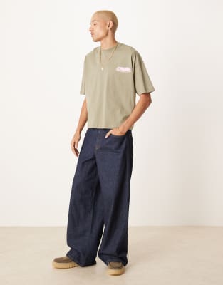 Asos Design Boxy Oversized T-shirt With Front And Back Graphic In Green