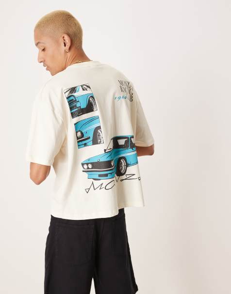 ASOS DESIGN boxy oversized t-shirt with front and back print in off white - view 1