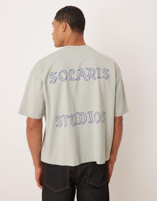 ASOS DESIGN boxy oversized T-shirt with front and back text graphic in light gray - view 1