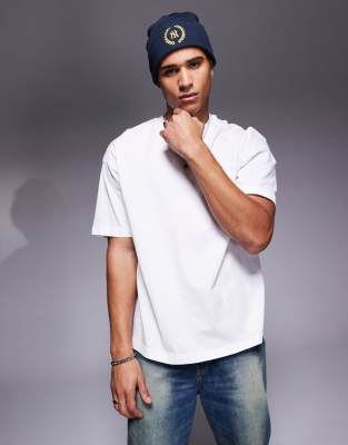Asos Design Boxy Oversized T-shirt With Front Chest Print And Back Print In White