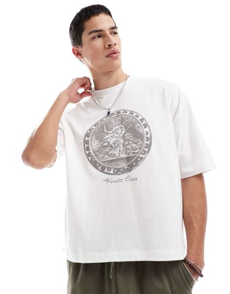 ASOS DESIGN boxy oversized t-shirt with front coin graphic in white - view 1